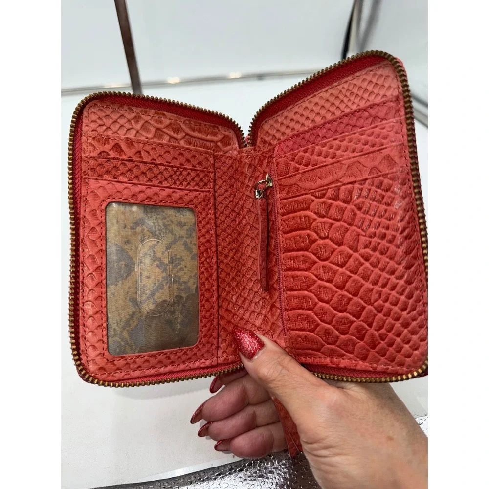 Elliott Lucca Red Python Embossed Leather Zip Around Wristlet Wallet
